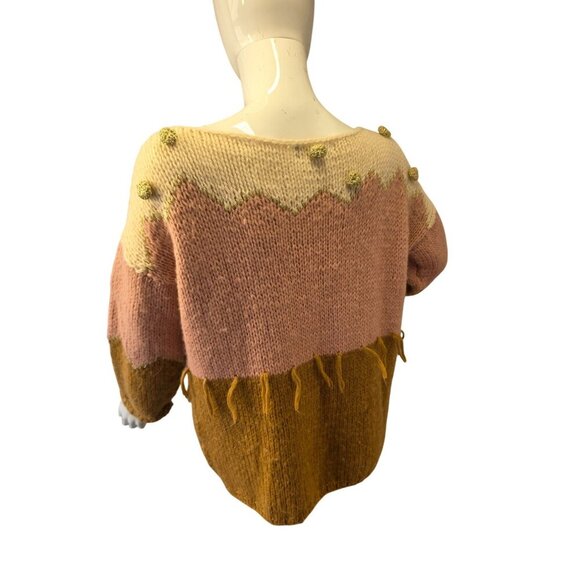 Vero Alfie Cleopatra Handmade Sweater Sz L Mohair Wool Pink Brown Colorblock - Picture 4 of 11